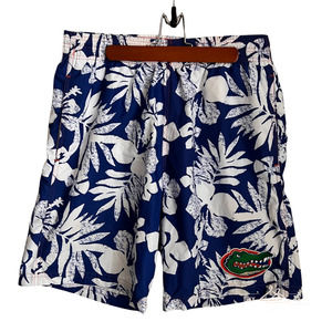 UF Florida Gators Men's L Swim Trunks Blue White Tropical Hawaiian Floral Print